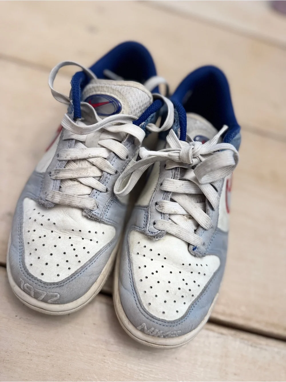 Nike Kids Low-Top Dunks - White, Light Blue & Red